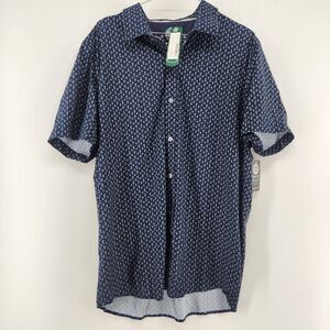 Flag & Anthem Men's Large Navy Elston Short Sleeve Leaf Print Jounrey Shirt NWT